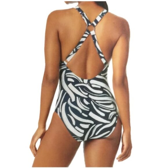 NWT Hurley Abstract Blue & Cream One Piece Swimsuit Size XL - Picture 2 of 13